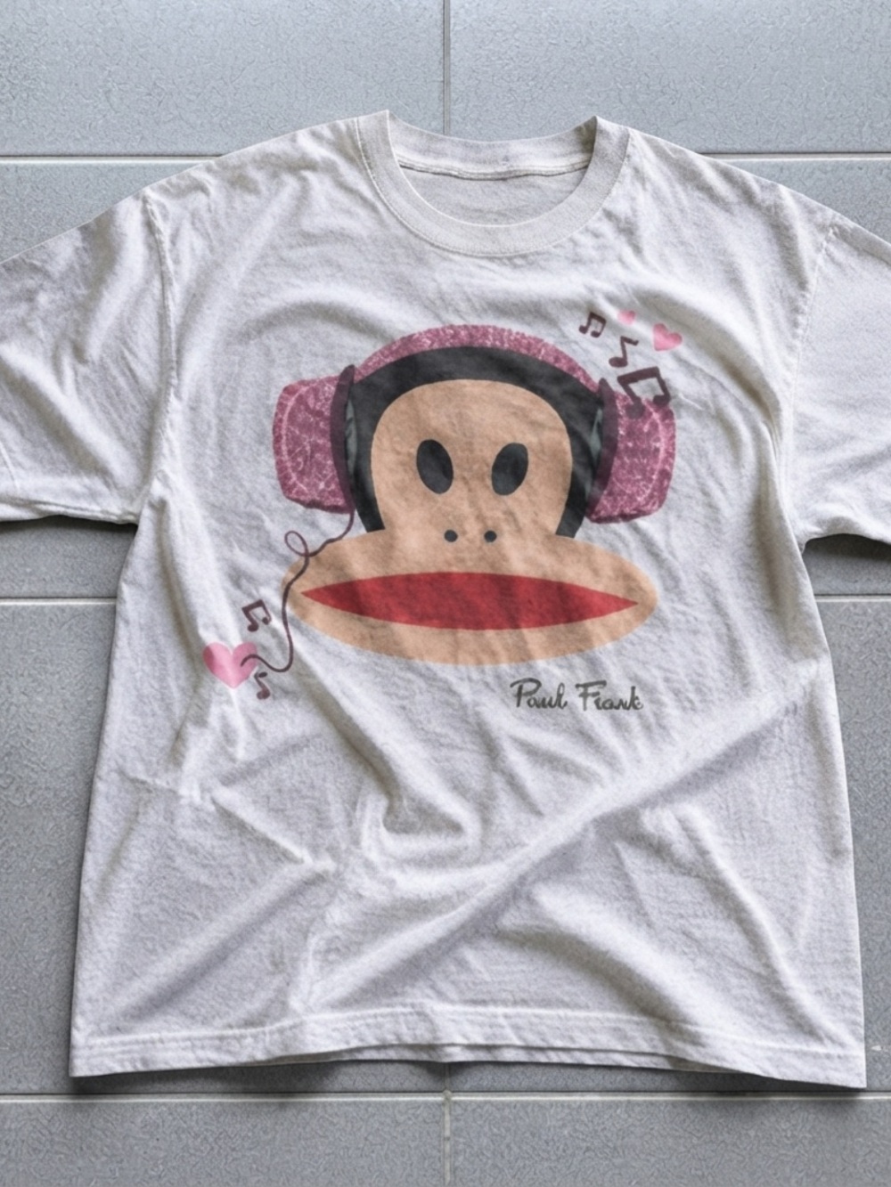 Gildan White Short Sleeve Tee with Pink Headphone Monkey Graphic